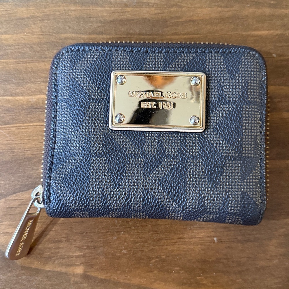 Michael Kors Brown Monogram Wallet with Gold Logo